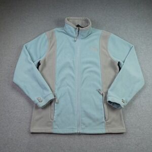 The North Face Jacket Girls L Blue Gray Colorblock Fleece Full Zip Outdoor